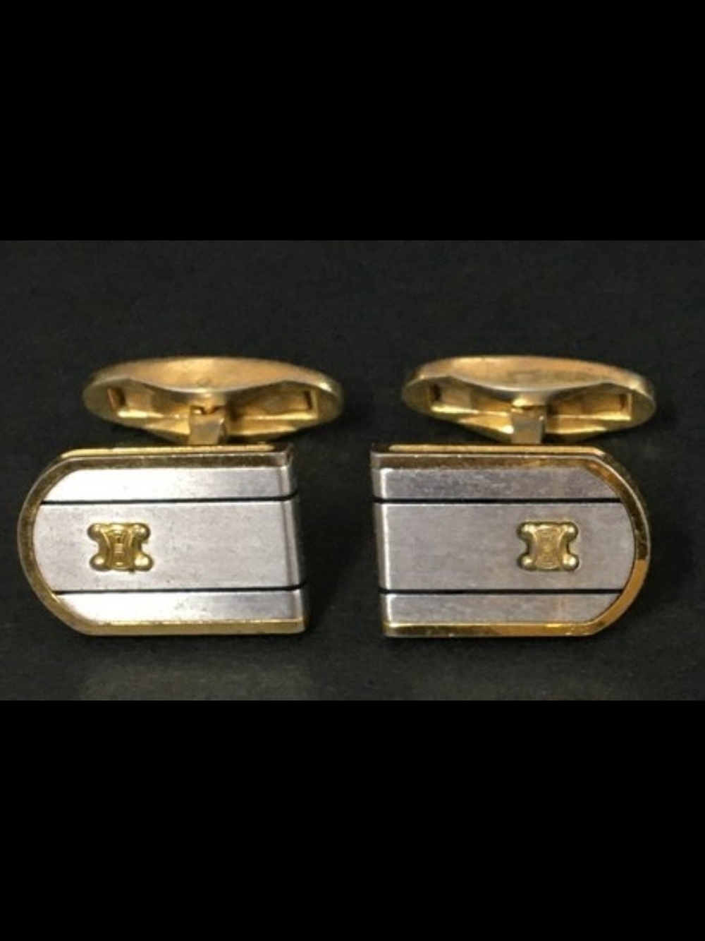 Vintage Celine Logo Cufflinks Gold & Silver Two-Tone